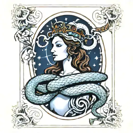 Empress Tarot Card With A Snake Wrapped Around The Triple Goddess Symbol Above
