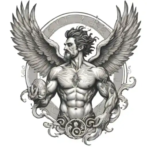 A Detailed Portrait Of Titan Atlas Holding Up The Sky With A Majestic Phoenix Flying Above Him