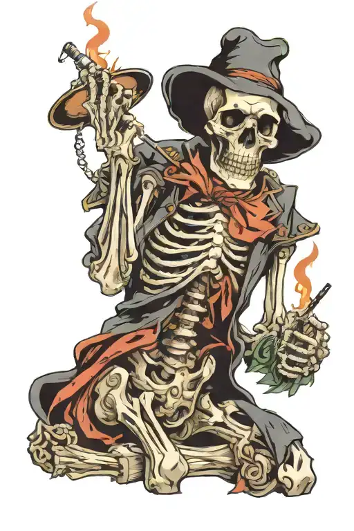 Skeleton Smoking Cigarette And Holding Ok Sign