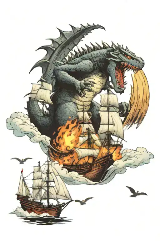 Godzilla Destroying Ships Going To Shore