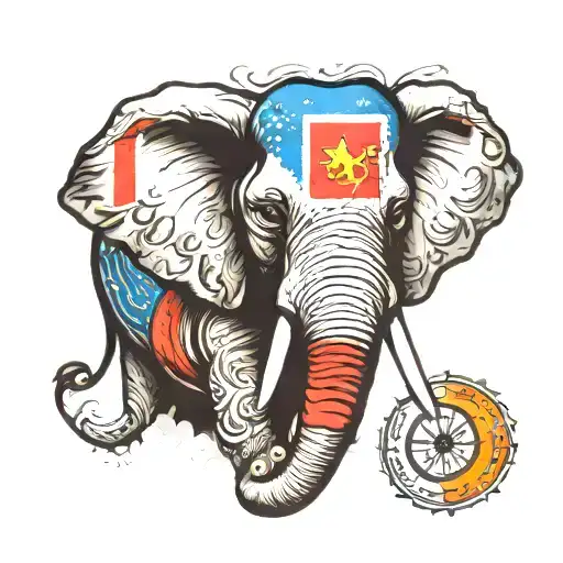 Elephant Head Thailnd Flag Back Ground Fading Out