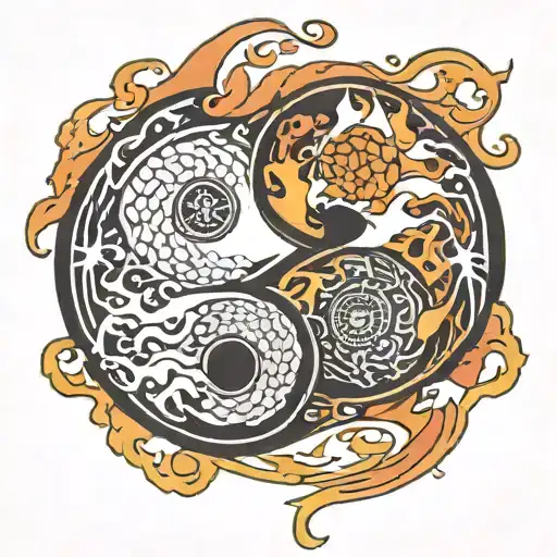 Yin Yang Inside Number 6 Fire And Water