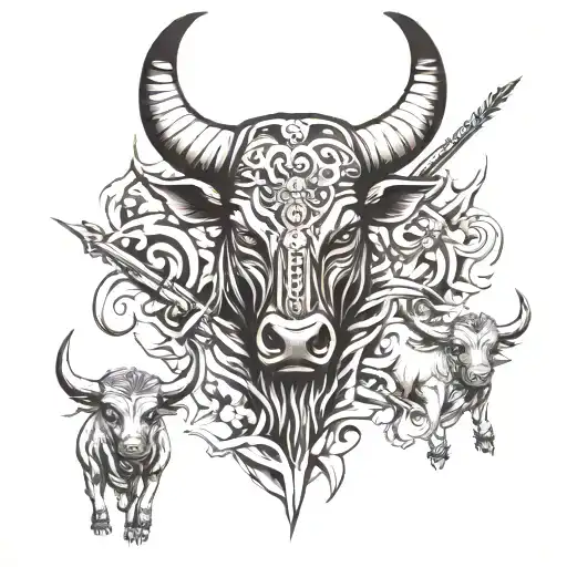 Spiritual Bull Strength Family With Weapons