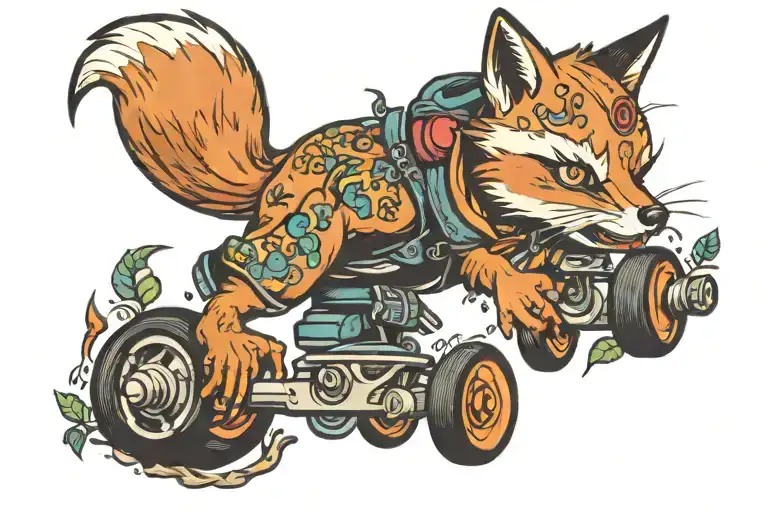Fox Sneaking Off Carrying Roller Skates By Their Laces In Her Mouth