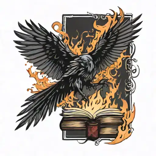 Flames Turning Into A Crow Flying Up Out Of Ooen Burning Burning Book In A Fire