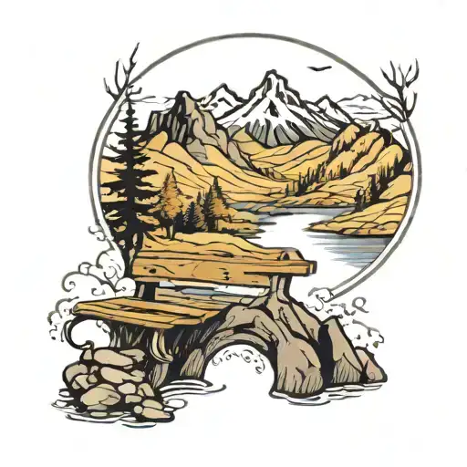 Mountain Landscape With A Bench