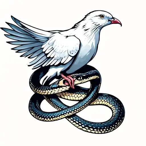 Pure White Dove With A Snake Wrapped