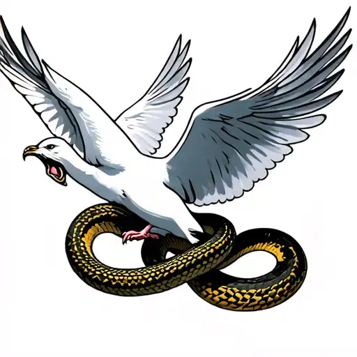 Pure White Dove Flying With A Snake Together