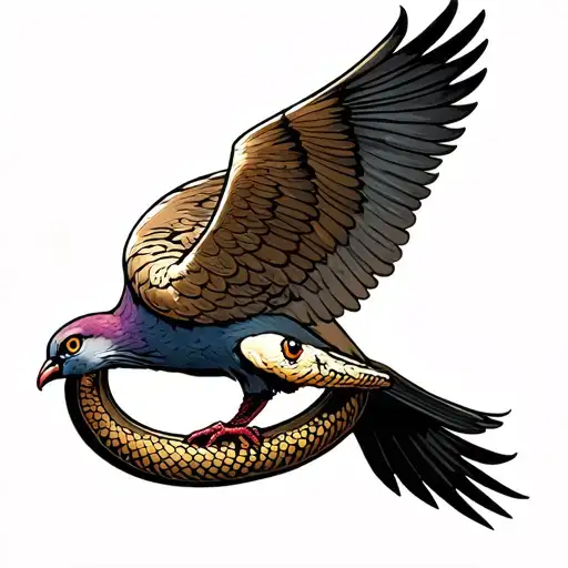 Dove With Snake Eyes And Scales Flying