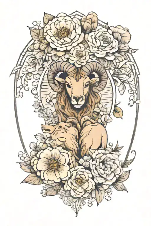 Aries And Leo Zodiac Sign Surround With April Birth Flower And August Birth Flower