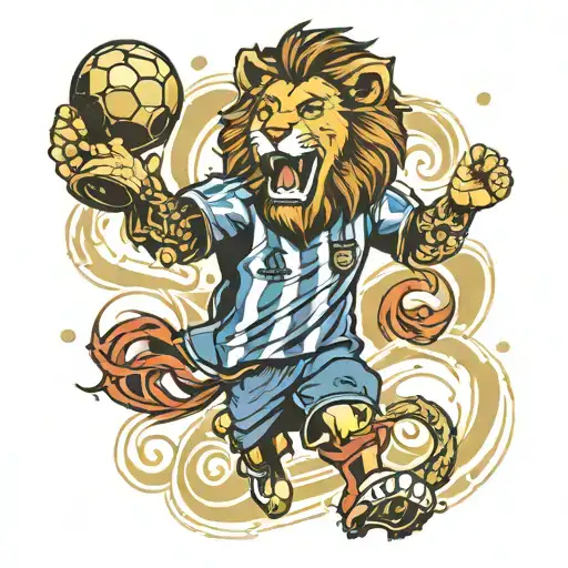 Half Lionel Messi Half Lion Roaring And Holding Football Worldcup Trophy