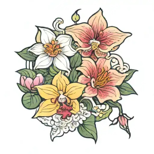 Taira Agesho And Orchid And Rose And Lily Flower