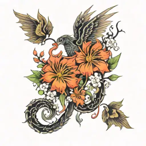 Phoenix And Dragon In Flowers