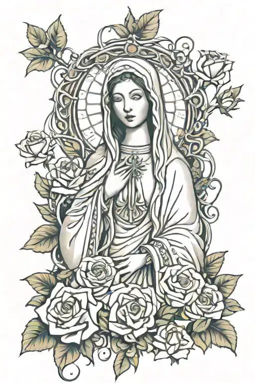 Mother Mary Surrounded By Roses And Thorns