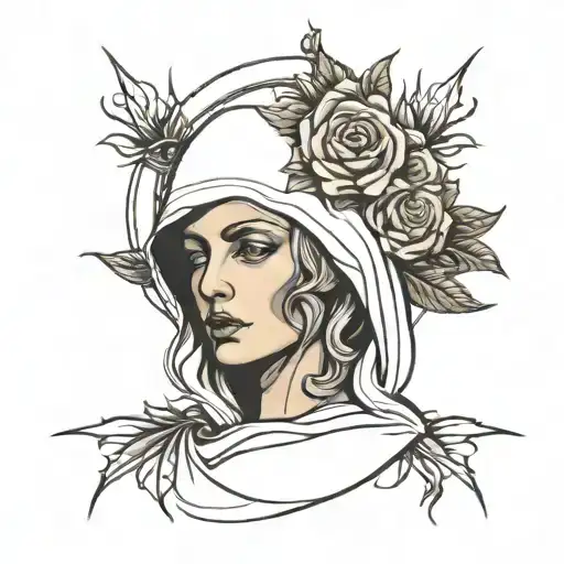 Mother Mary With Roses And Thorn Crown