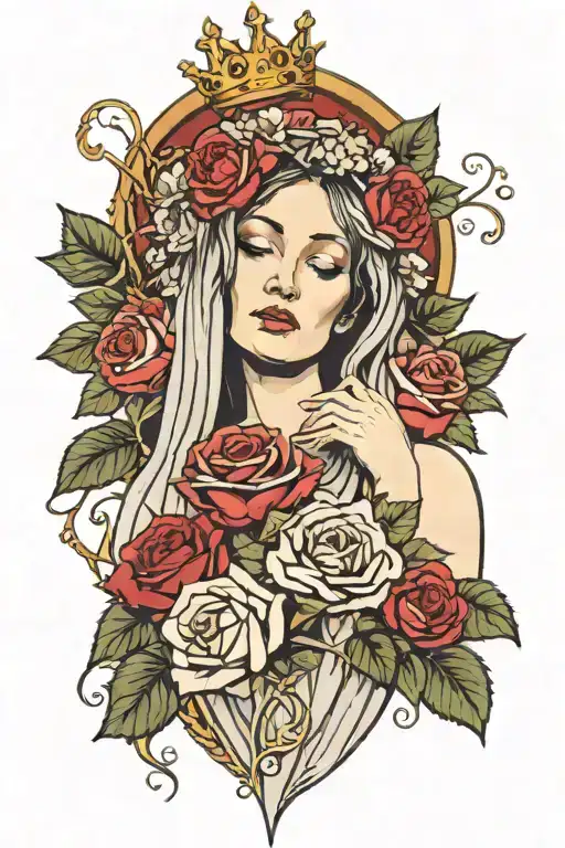 Mother Mary With Roses And Thorn Crown