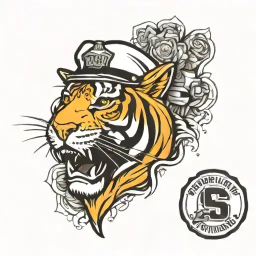 An Lsu Themed Tattoo Featuring A Police Badge And Tiger Mascot