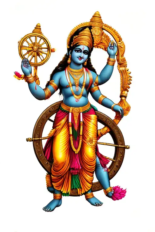 Hindu God Krishna Holding Chariot Wheel