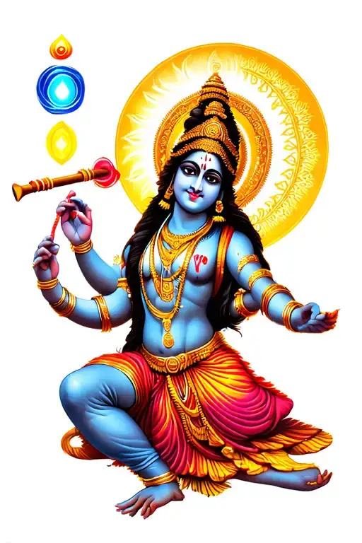 Hindu God Krishna Flute And Chakra