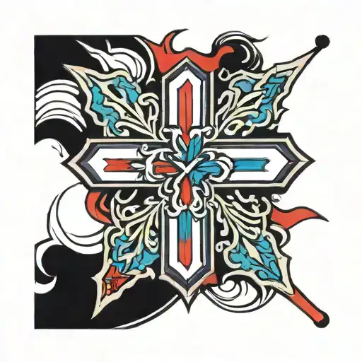 Thin Red Blue And Green Line Inside Cross