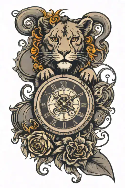 Leo Zodiac Sign Incorporated Dark Grey With Time Piece And Lifeline