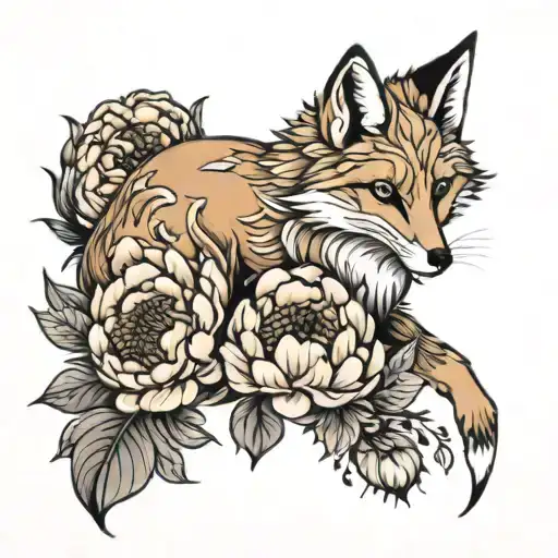 Fox And Peony Flowers