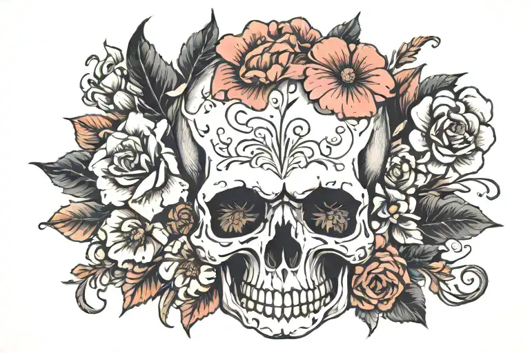 Skull With Flowers Surrounding