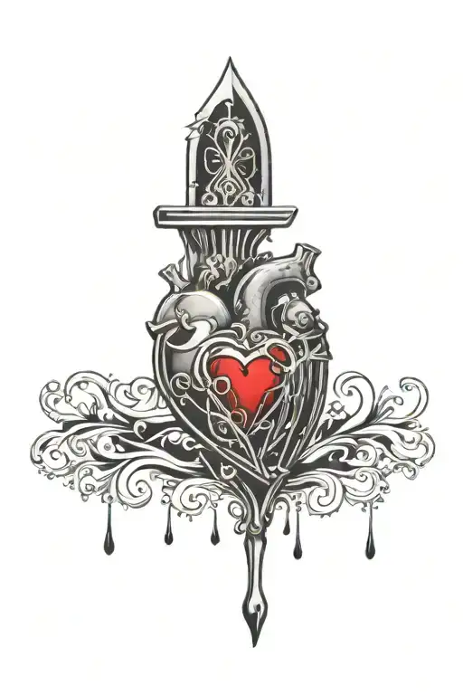 Gothic Heart Shaped Jewel Stabbed With A Knife And Dripping Blood