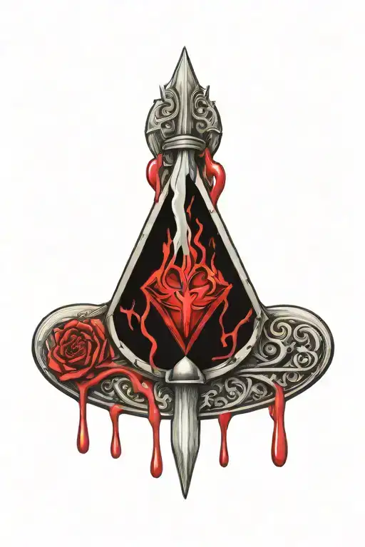 Gothic Heart Shaped Jewel Stabbed With A Knife And Dripping Blood