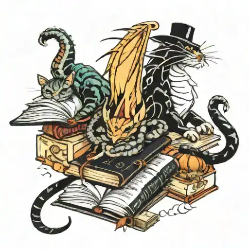 Books And Cat And Dragon