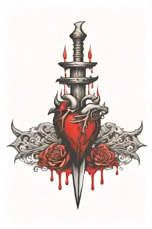 Gothic Heart Stabbed With A Dagger Dripping Blood