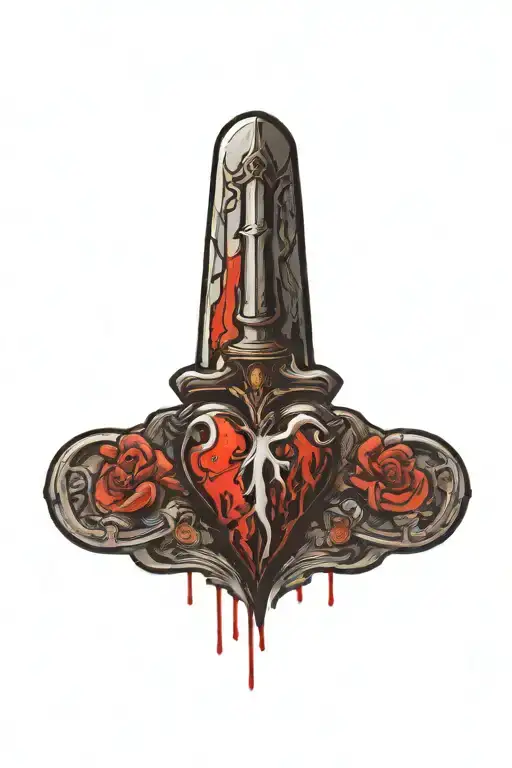 Gothic Heart Stabbed With A Dagger Dripping Blood From The End