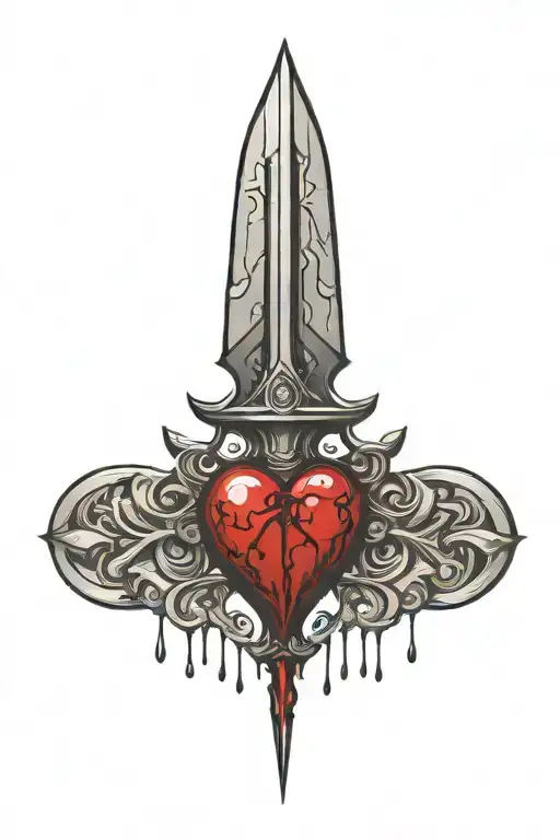 Gothic Heart Stabbed With A Dagger Dripping Blood From The End