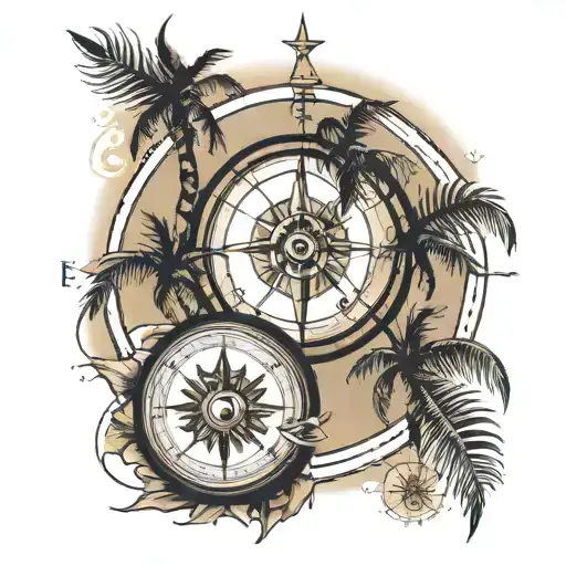 Palm Tree With Compass Surrounded