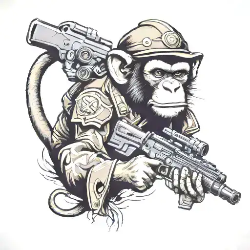Monkey Soldier Holding A Gun