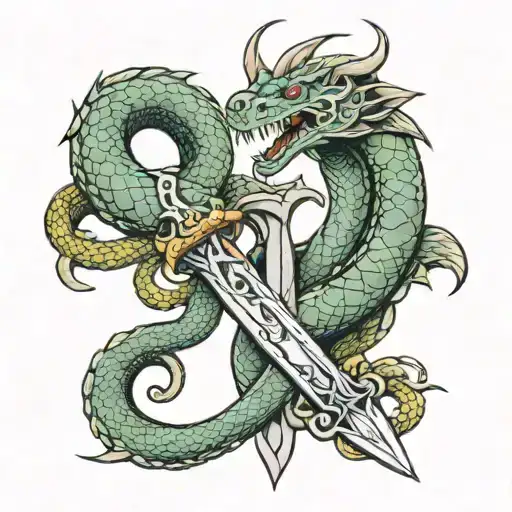 Snake And Dragon Wrapped Around Sword