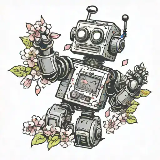 Birthday Robot Playing In Cherry Blossom Leaves Blowing