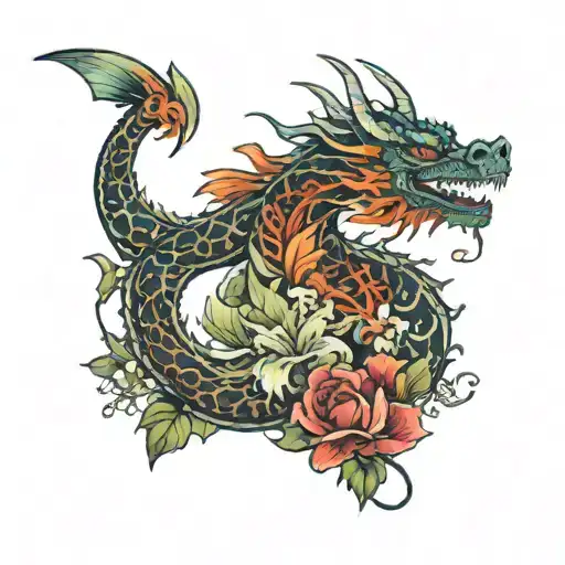 Man Guy Dragon With Flowers