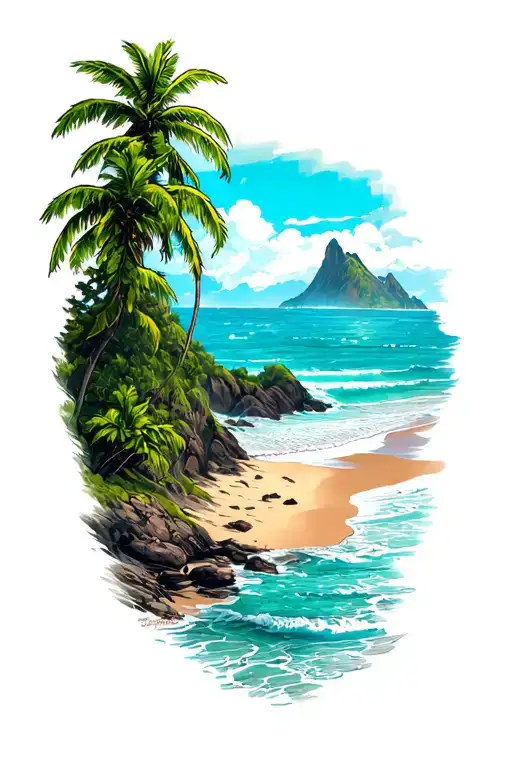 Mountaina And Beach Scene