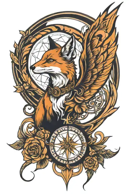 Fox Capricorn Phoenix Compas Spiritual Symbol Merging