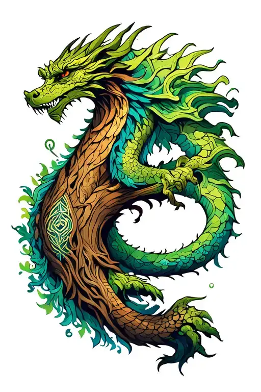 Yggdrasil Tree With Nordic Dragon