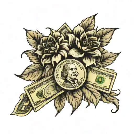 Stacks Of Money Surrounded By Black Dahlia Flower