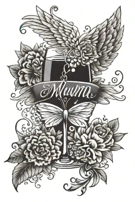 Mum Memorial Angel Wings Flower Wine Glass