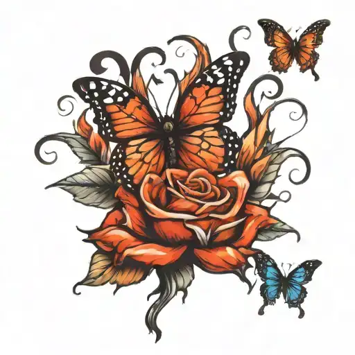 Burning Rose And Gothic Butterfly