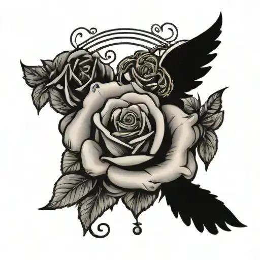 Rose With Wings And Rosary Beads Intertwined