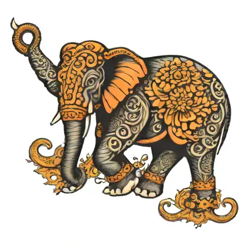 Elephant And Monkey Thailand Flag Back Ground