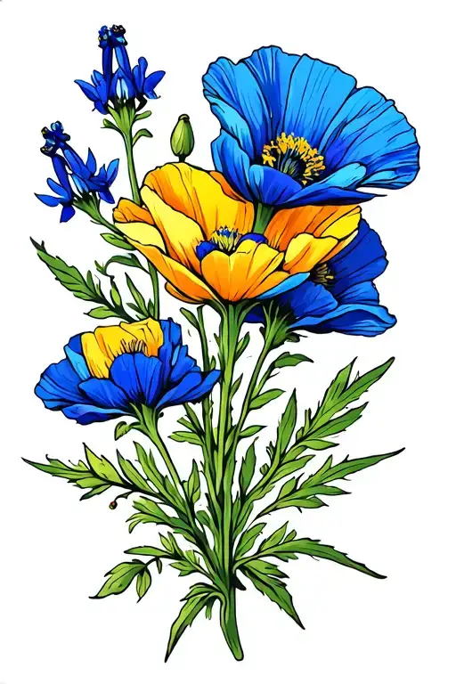 Bluebonnet And A California Poppy Flower