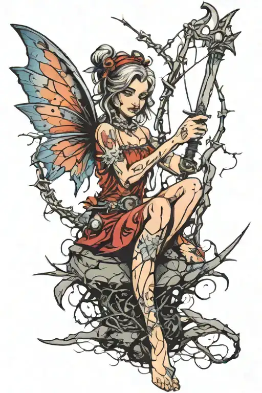 The Fairy Is Pierced By A Knife And Strangled By Barbed Wire