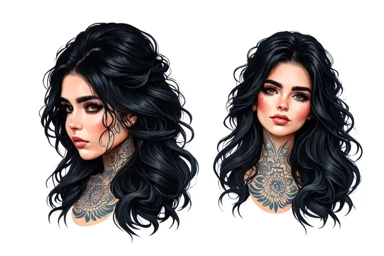 Face Of Three Quarters Woman With Dark Long Hair