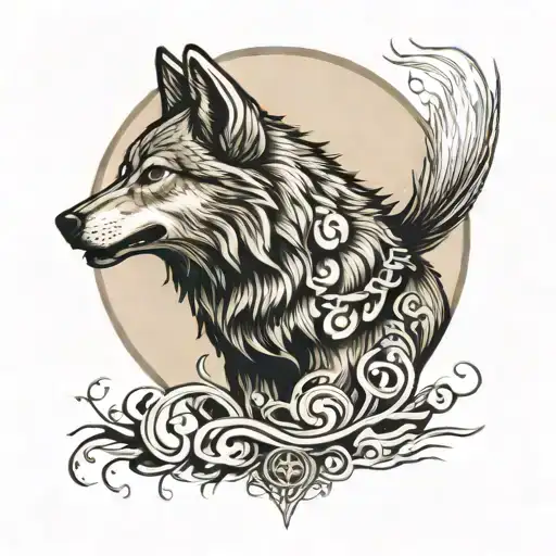 A Wolf Howling In Front Of The Full Moon